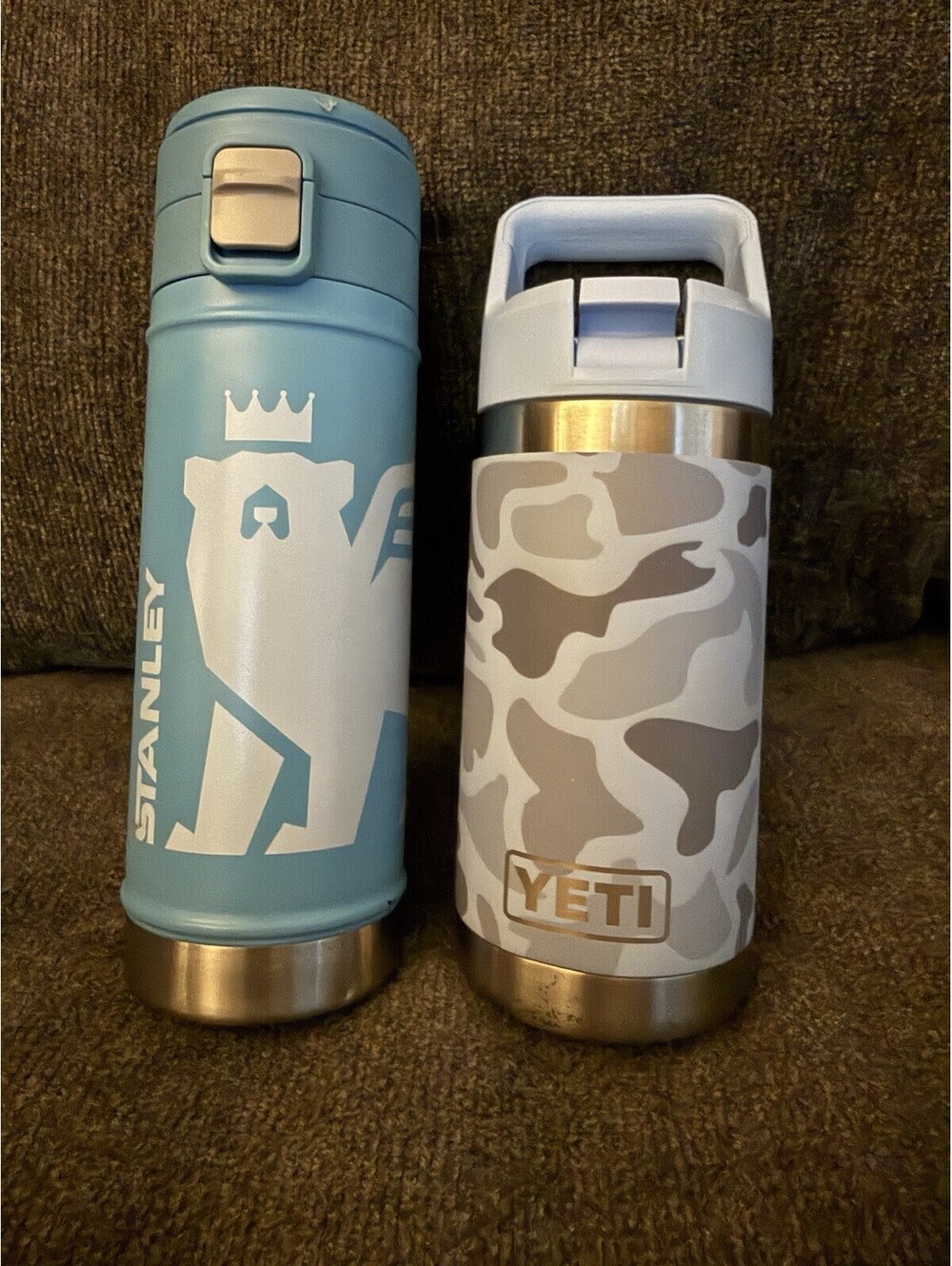 Lot of 2 Kids Water Bottles – Stanley 14oz & YETI Rambler Jr 12oz Blue